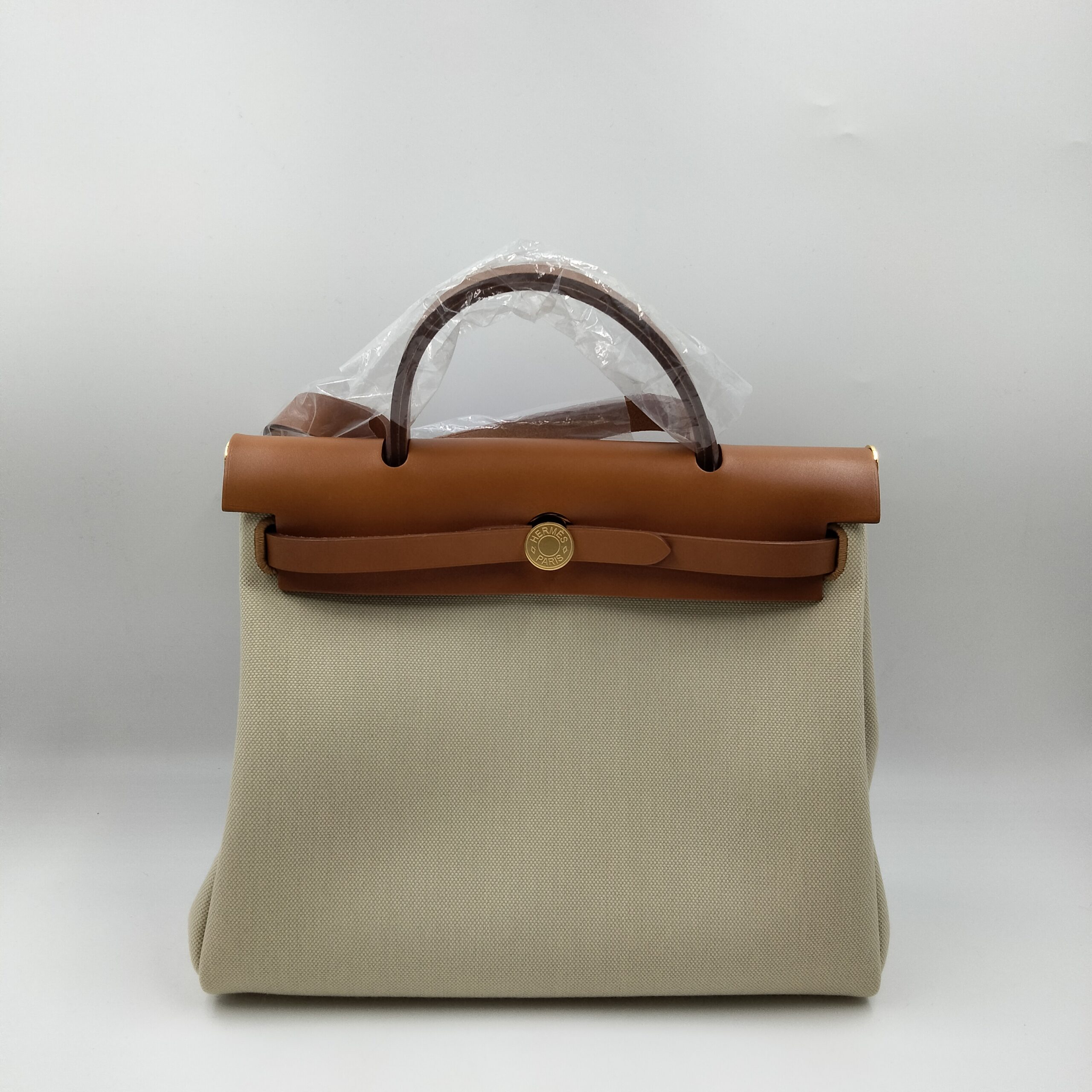 エルメス エールバッグPM トワルアッシュ×レザー ブラウン ゴールド  