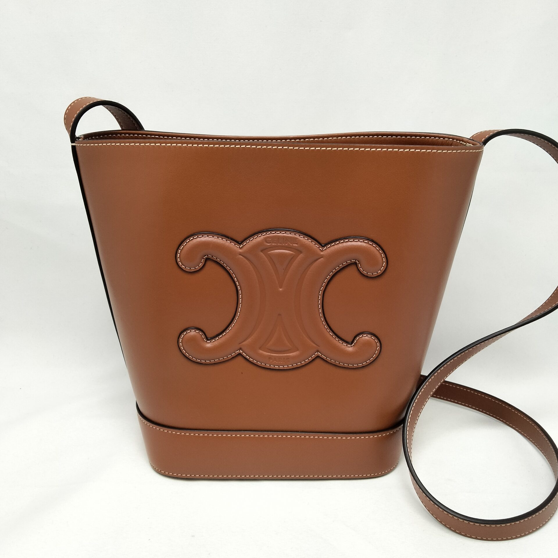 セリーヌ トラペーズ レザーxスエード 2WAYハンドバッグ ベージュの